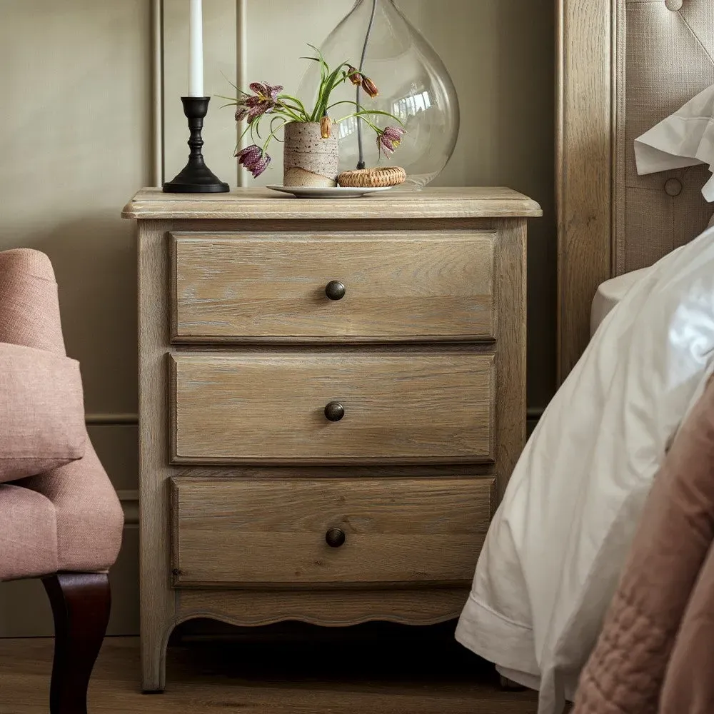 Camille 3 Drawer Bedside Table - Limewash Oak image
