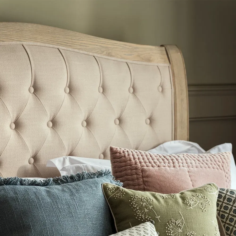 Camille Buttoned King Size Bed Frame - Limewash, Oak