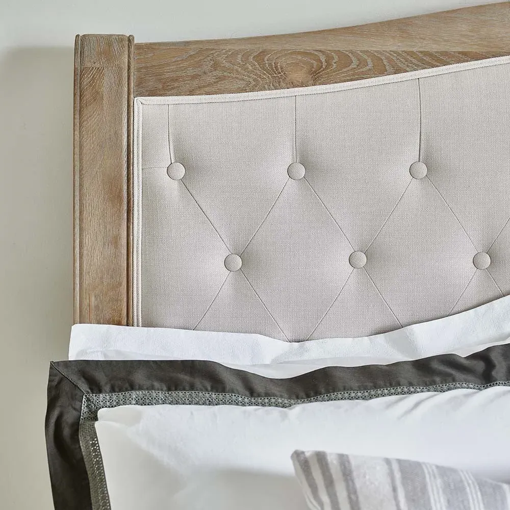 Camille Buttoned King Size Bed Frame - Limewash, Oak