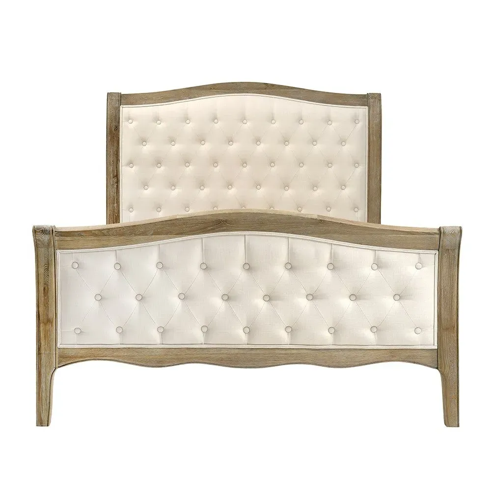Camille Buttoned King Size Bed Frame - Limewash, Oak