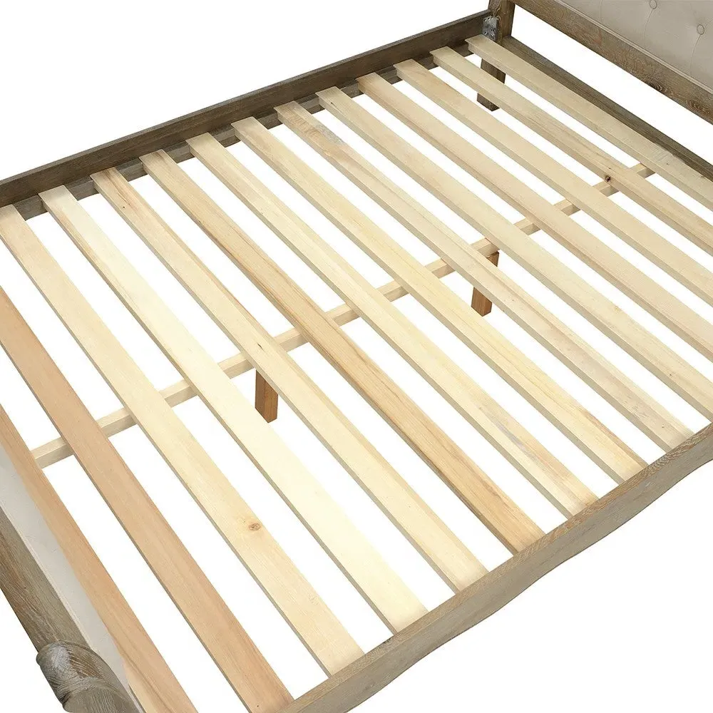 Camille Buttoned King Size Bed Frame - Limewash, Oak