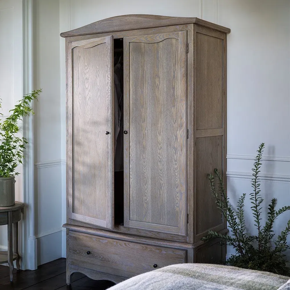 Camille Double Wardrobe with Drawer - Limewash, Oak
