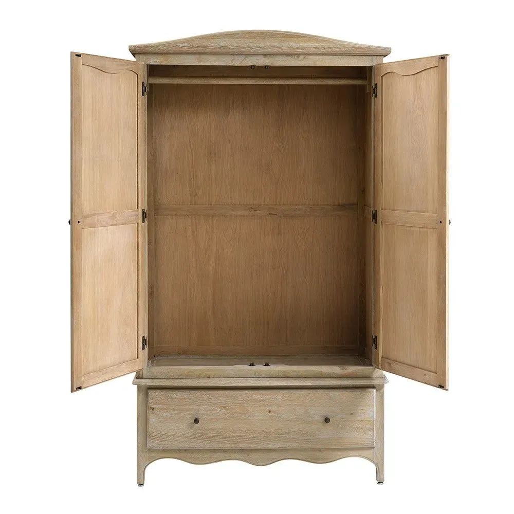 Camille Double Wardrobe with Drawer - Limewash, Oak