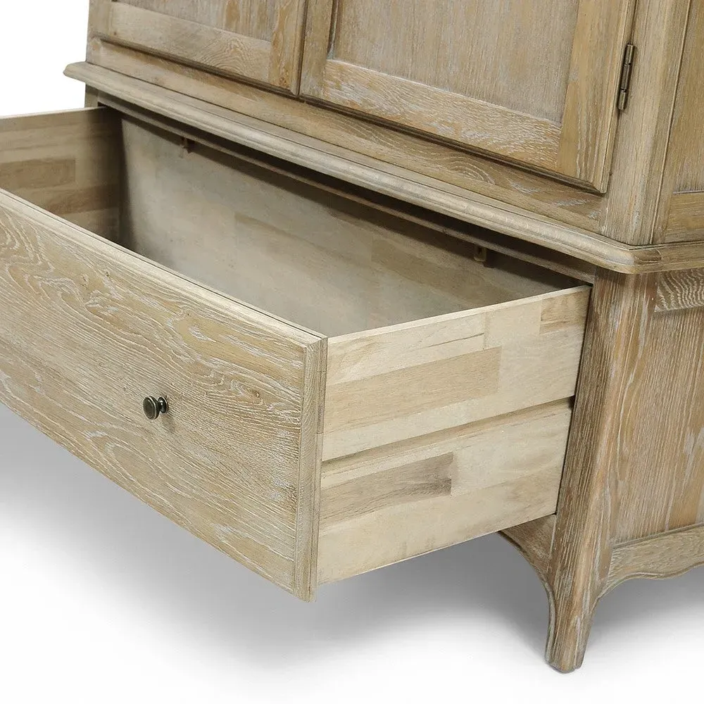 Camille Double Wardrobe with Drawer - Limewash, Oak