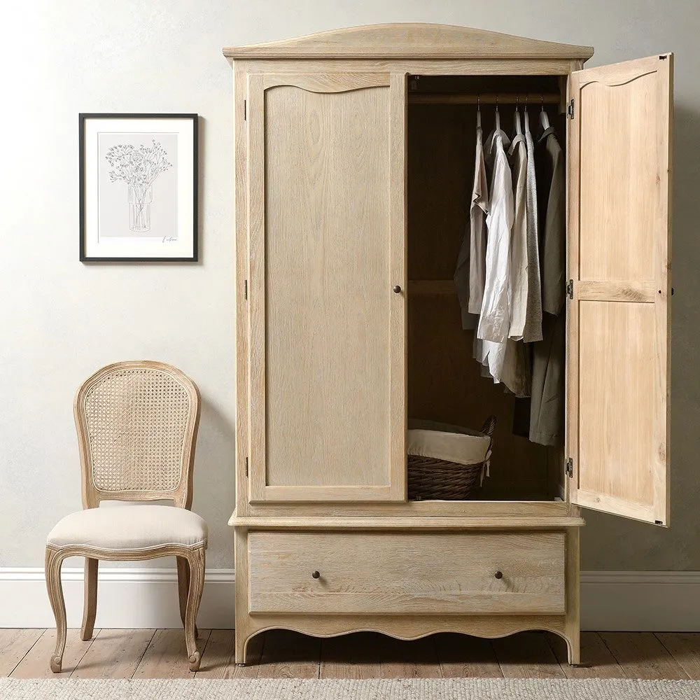 Camille Double Wardrobe with Drawer - Limewash, Oak