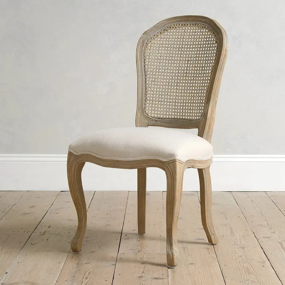 Camille Rattan Back Dining Chair - Limewash, Oak