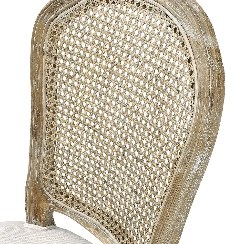 Camille Rattan Back Dining Chair - Limewash, Oak
