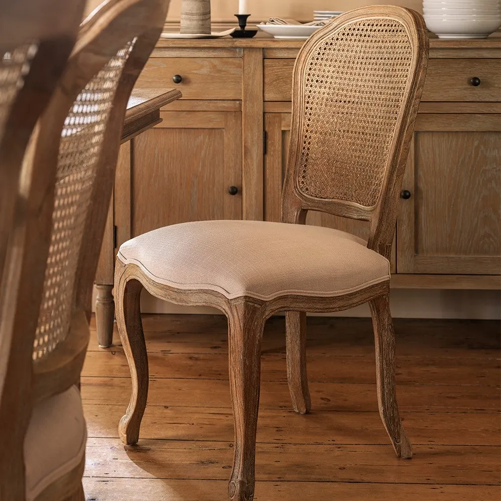 Camille Rattan Back Dining Chair - Limewash, Oak