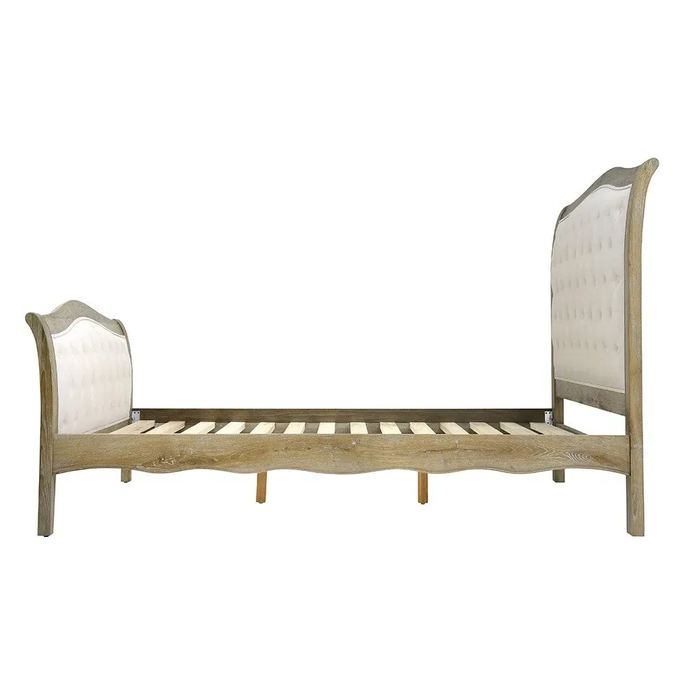 Camille Super King Bed Frame with Buttoned Headboard - Oak