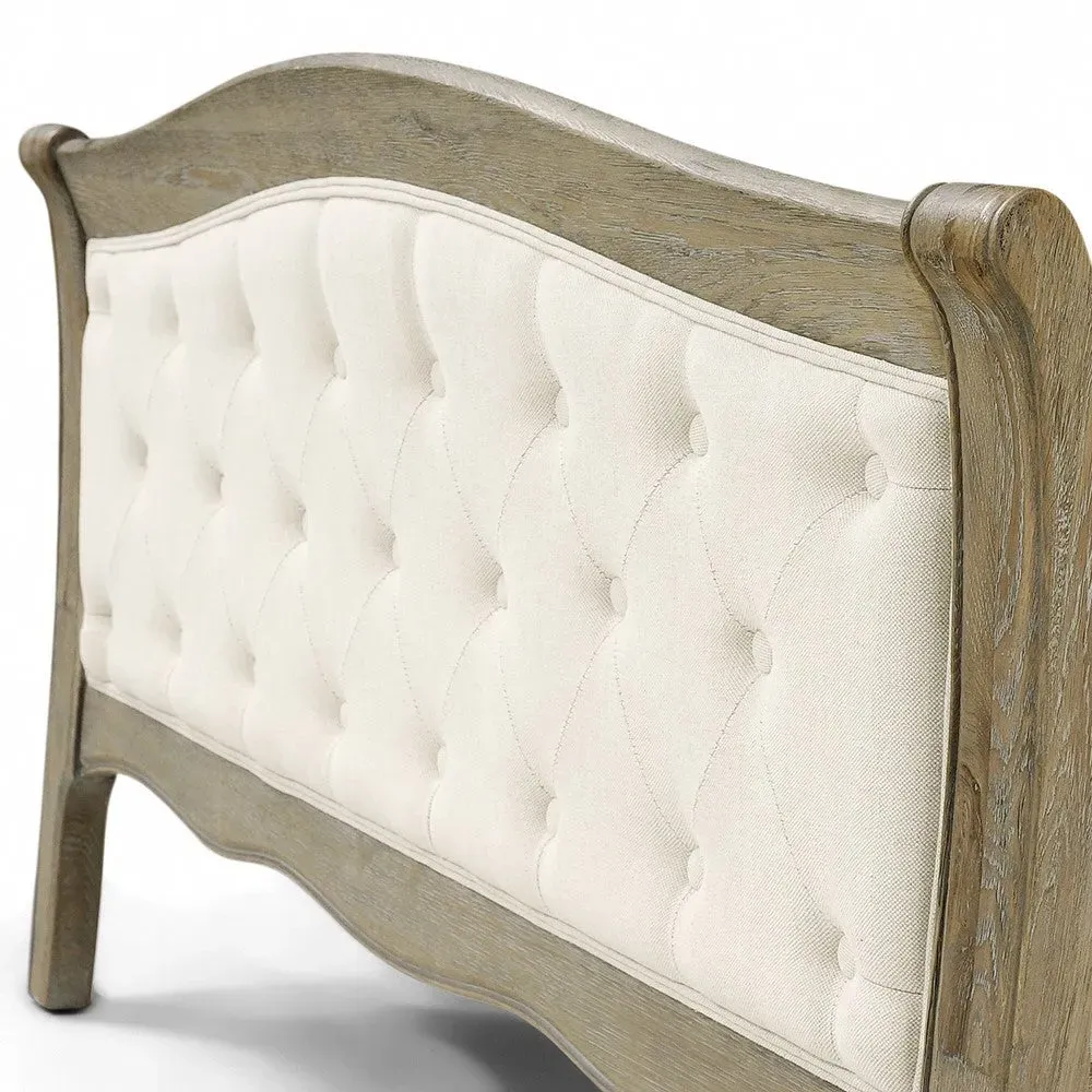 Camille Super King Bed Frame with Buttoned Headboard - Oak