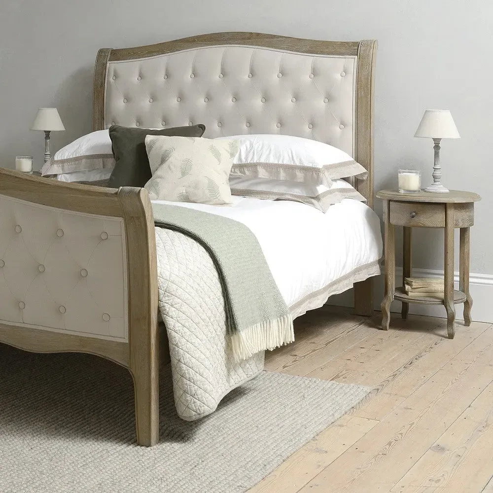 Camille Super King Bed Frame with Buttoned Headboard - Oak