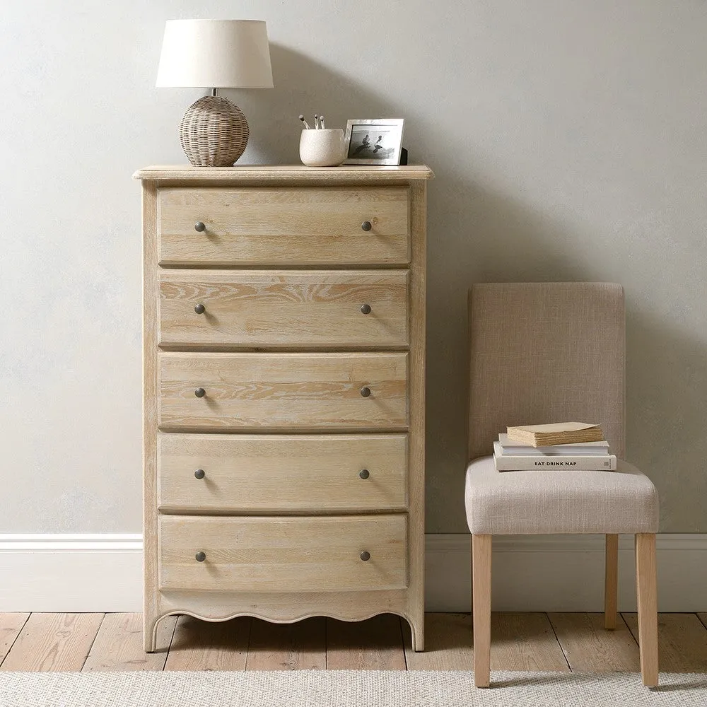 Camille Tall 5 Drawer Chest - Limewash, Oak