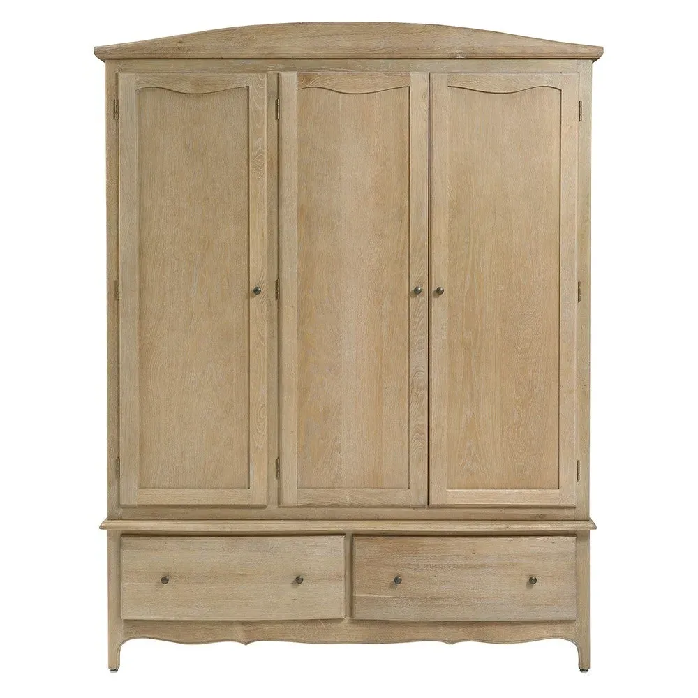Camille Triple Wardrobe with Drawers - Limewash, Oak