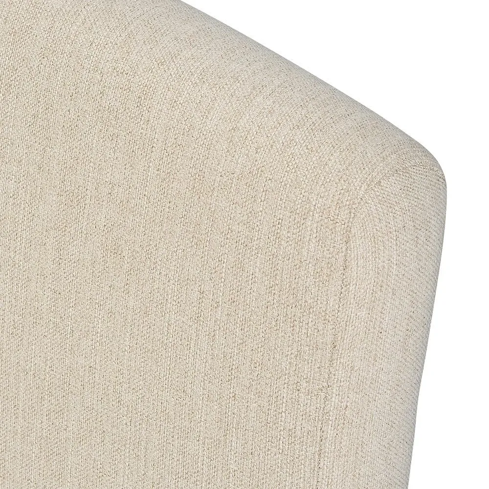 Sand Linen Double Upholstered Bed - Light Oak