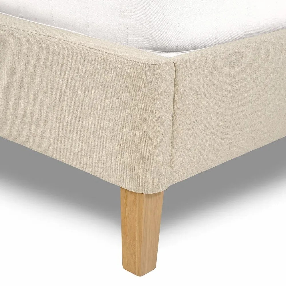 Sand Linen Double Upholstered Bed - Light Oak
