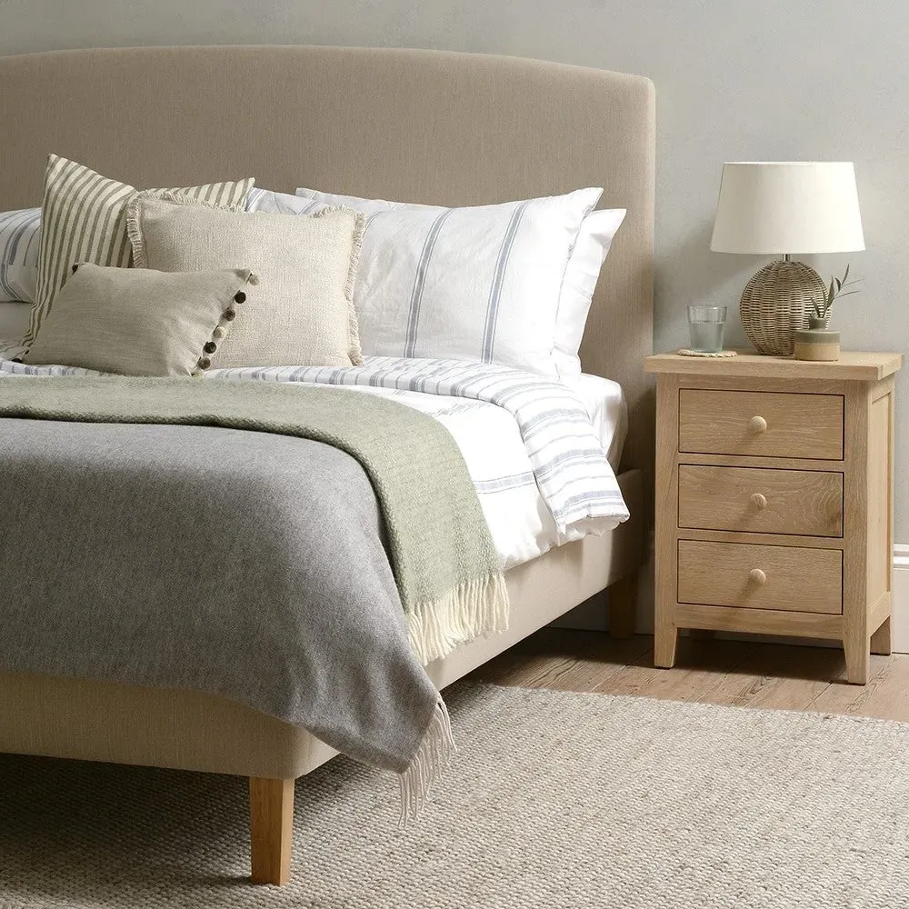 Sand Linen Double Upholstered Bed - Light Oak