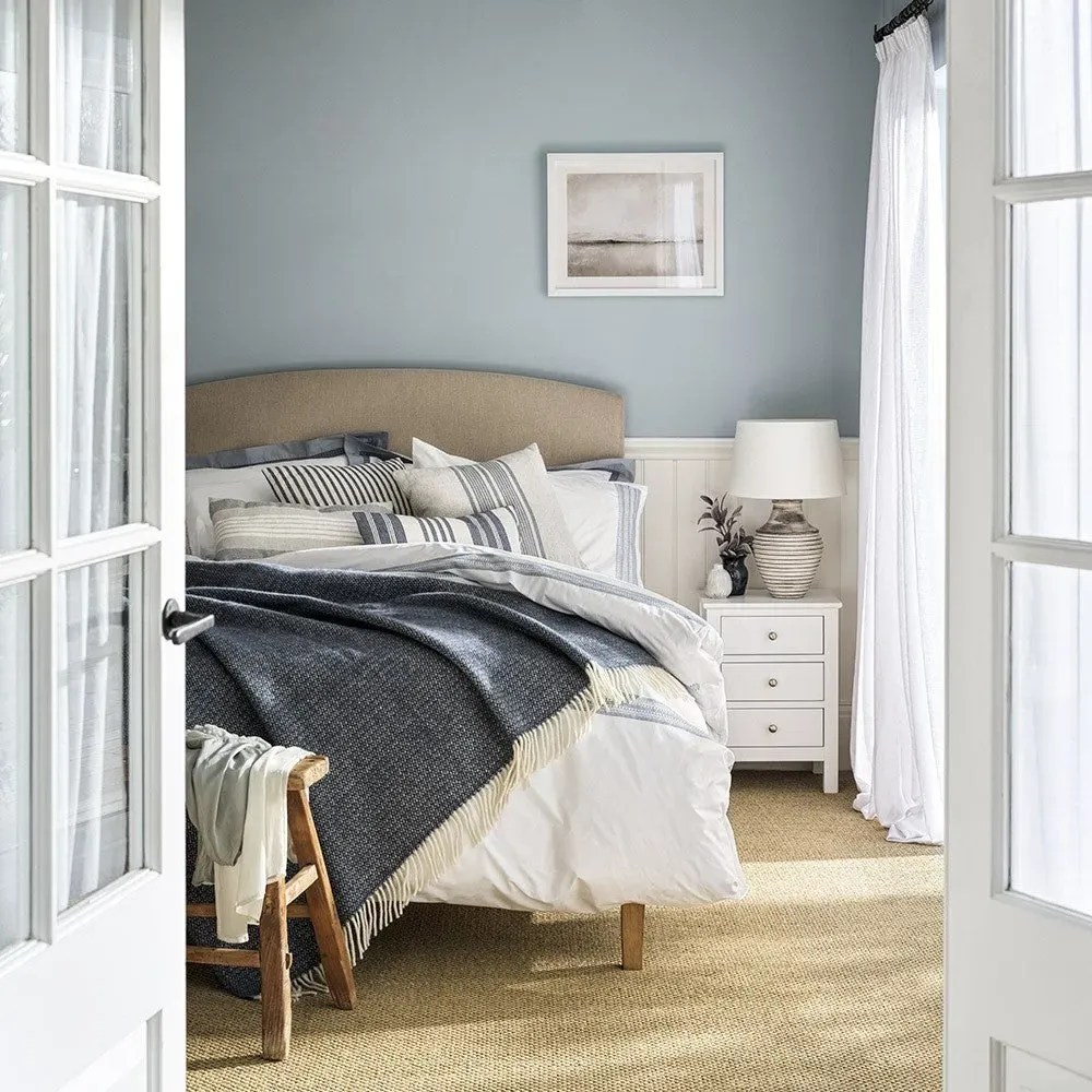 Sand Linen Double Upholstered Bed - Light Oak image