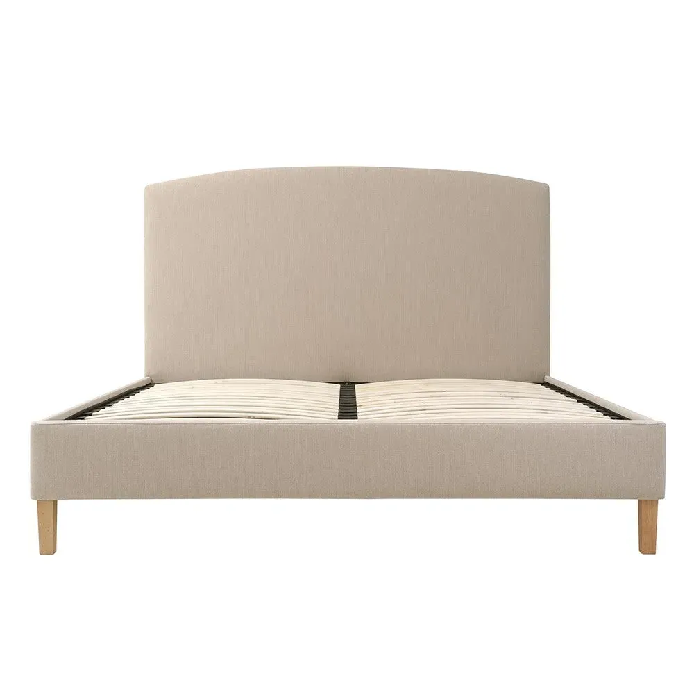 Sand Linen Super King Size Upholstered Bed - Light Oak
