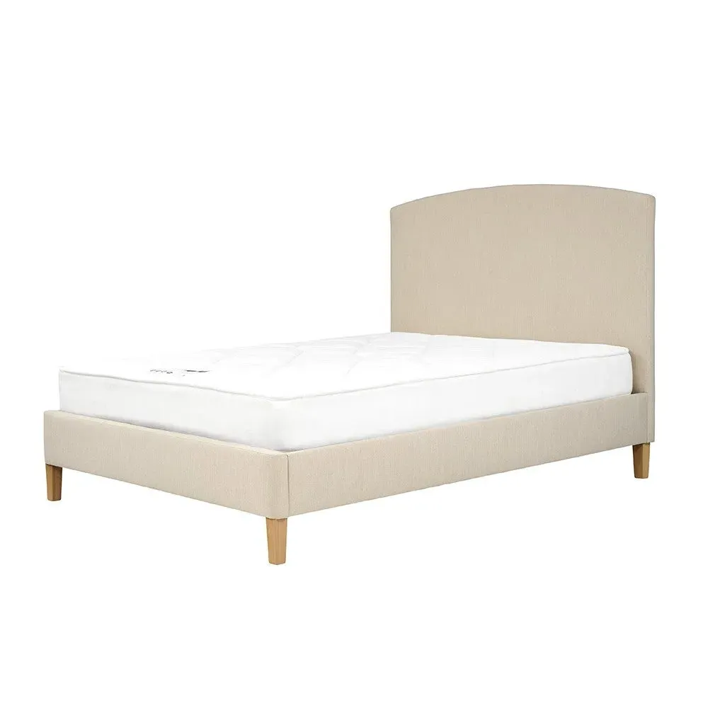 Sand Linen Super King Size Upholstered Bed - Light Oak