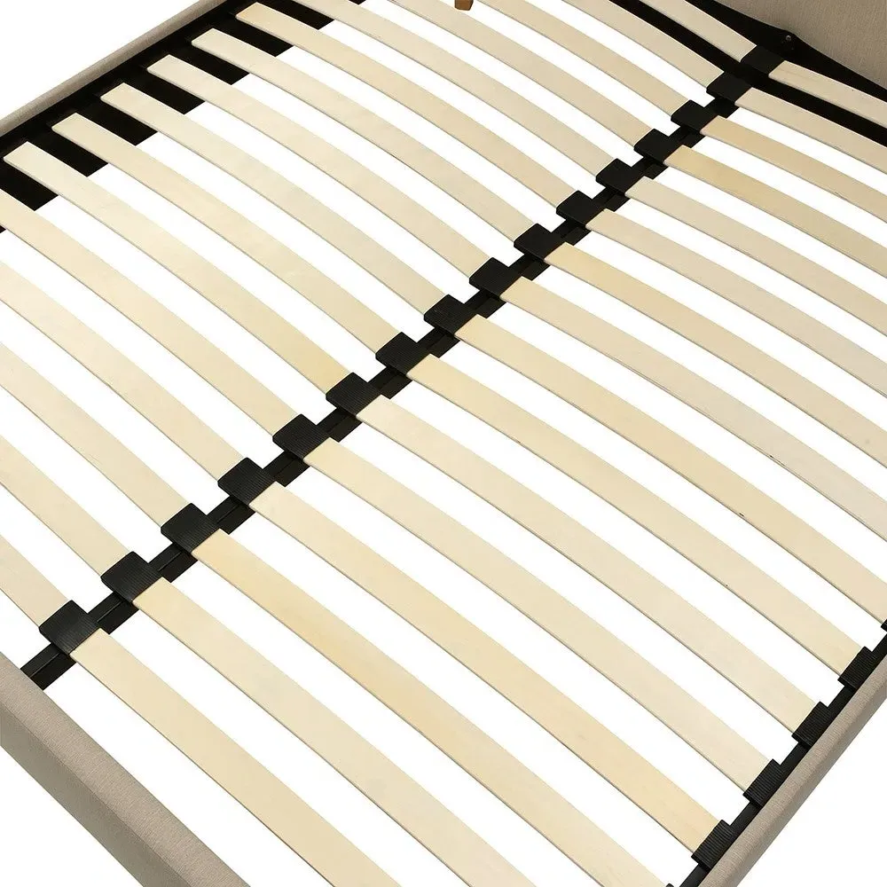 Sand Linen Super King Size Upholstered Bed - Light Oak