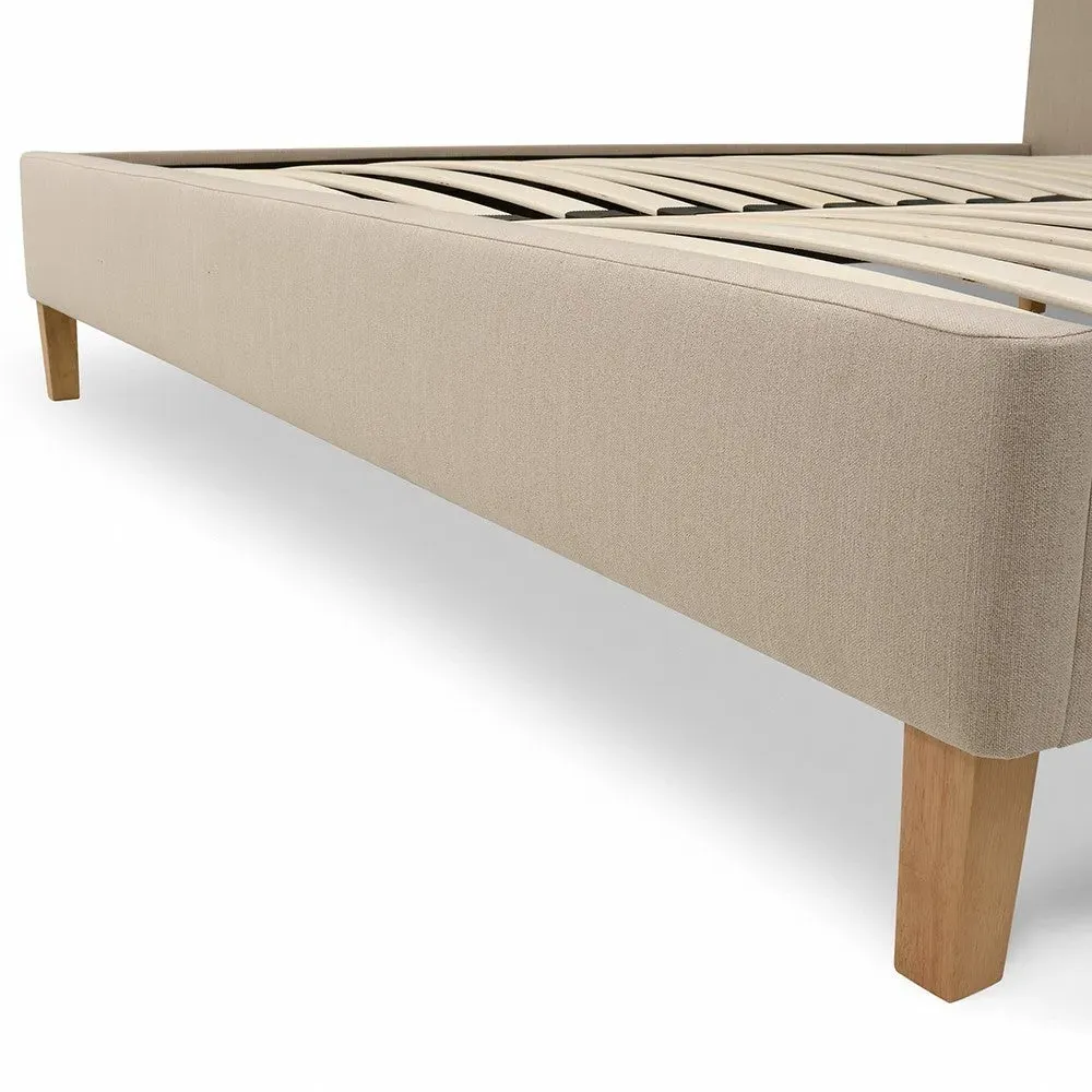 Sand Linen Super King Size Upholstered Bed - Light Oak