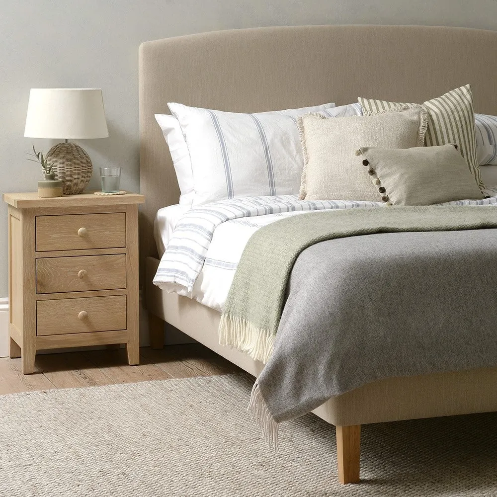 Sand Linen Super King Size Upholstered Bed - Light Oak