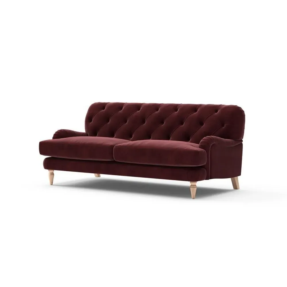 3-Seater Sofa with Deep-Buttoned Back - Dark Rosehip, Velvet