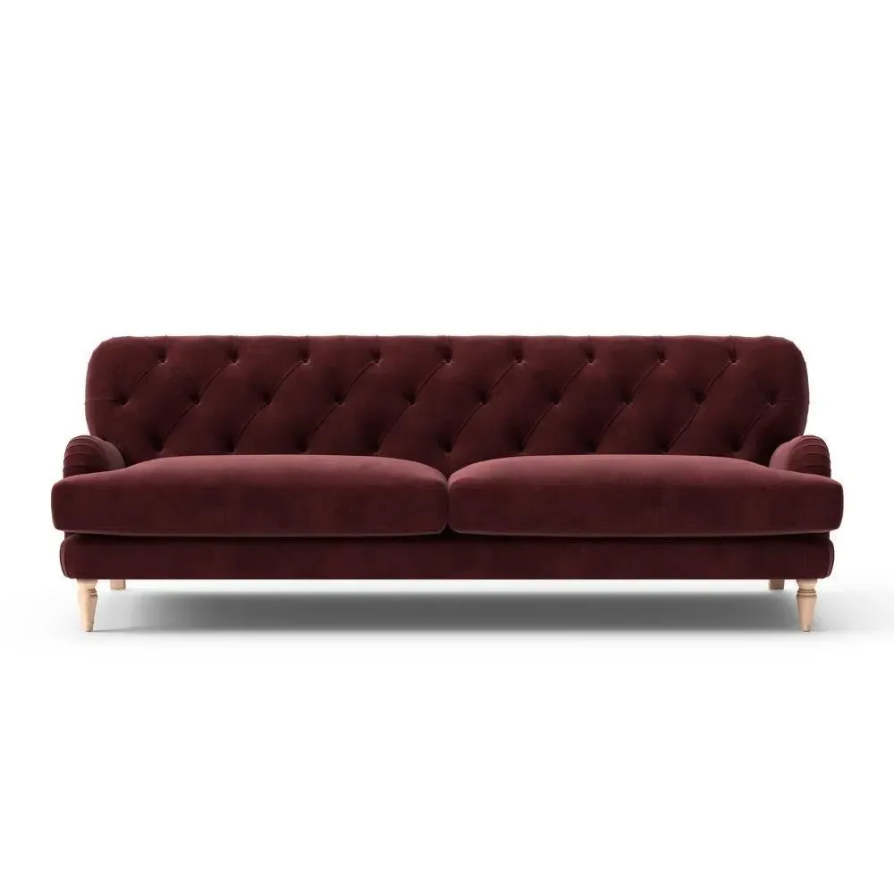 4-Seater Sofa with Deep-Buttoned Back - Dark Rosehip, Velvet