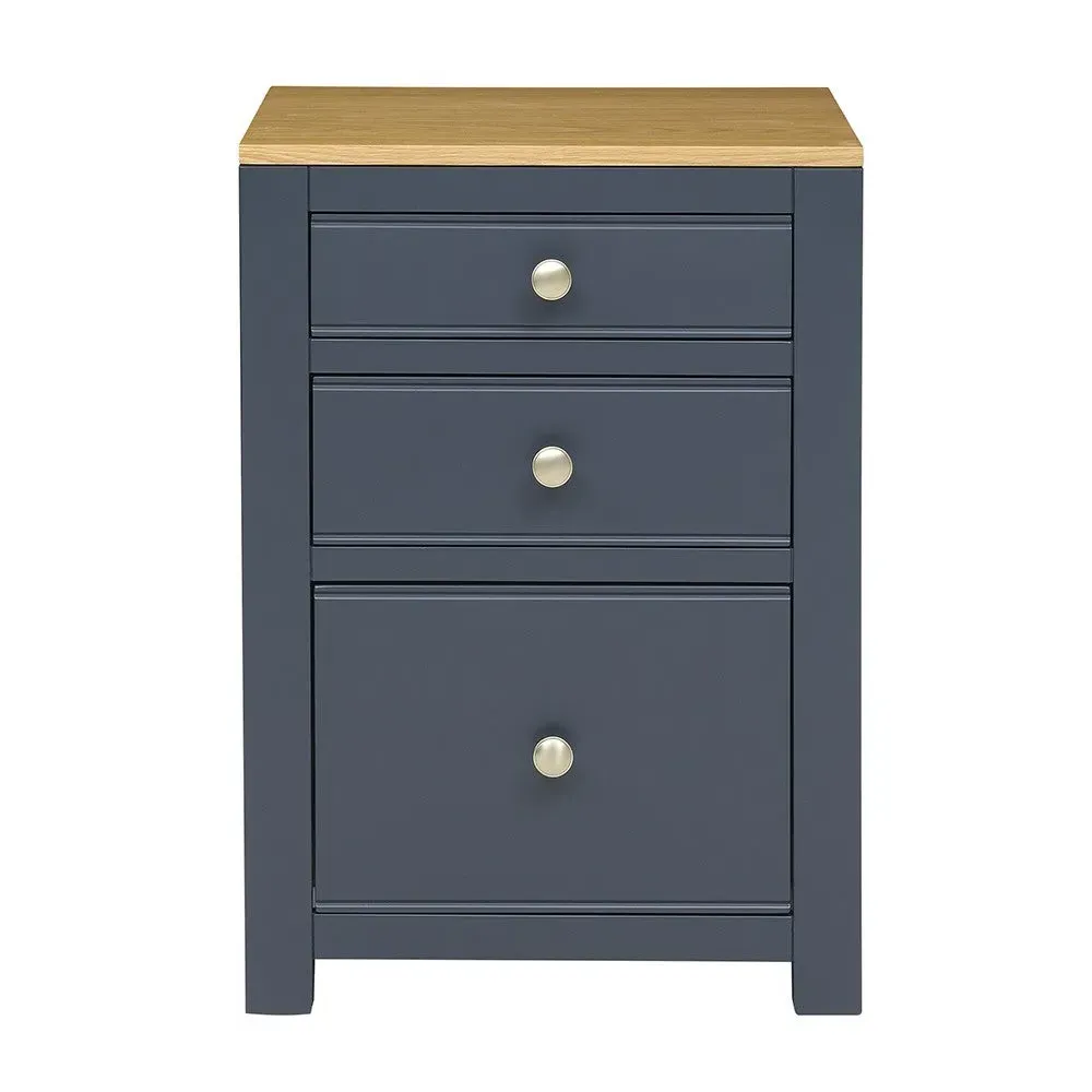 Chalford 3 Drawer Filing Cabinet - Inky Blue, Oak