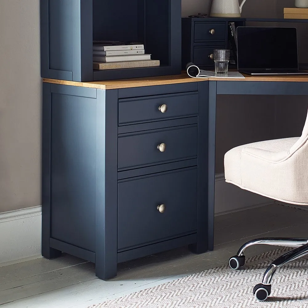 Chalford 3 Drawer Filing Cabinet - Inky Blue, Oak