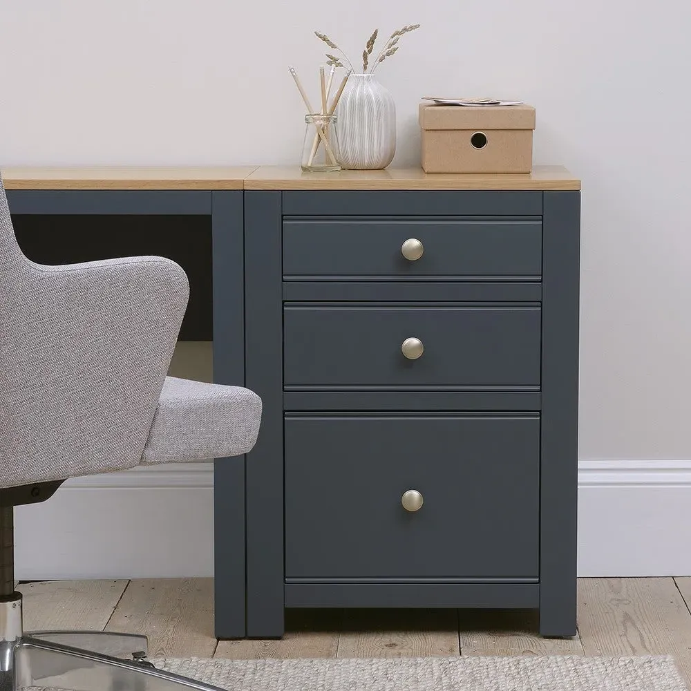 Chalford 3 Drawer Filing Cabinet - Inky Blue, Oak image