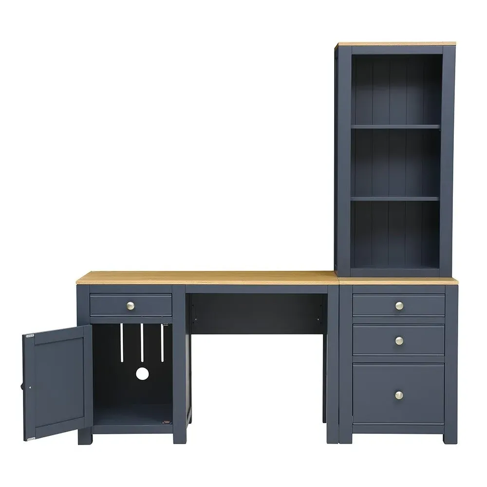 Desk Set with Bookcase and Filing Cabinet - Inky Blue, Oak