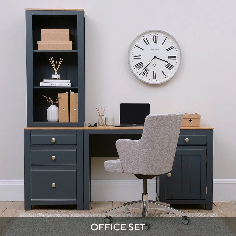 Desk Set with Bookcase and Filing Cabinet - Inky Blue, Oak