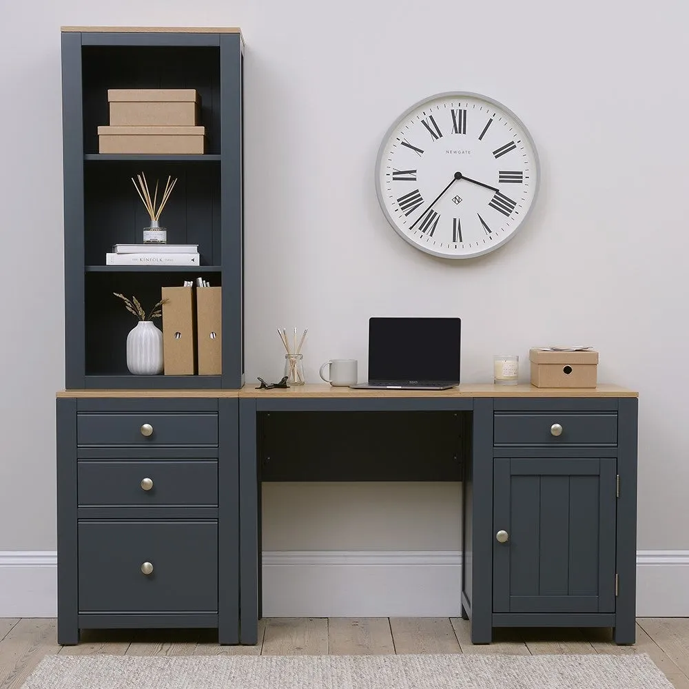 Desk Set with Bookcase and Filing Cabinet - Inky Blue, Oak