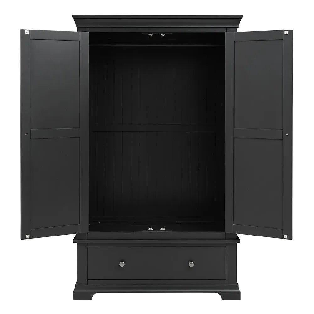 Chantilly Double Wardrobe with Drawer - Dusky Black