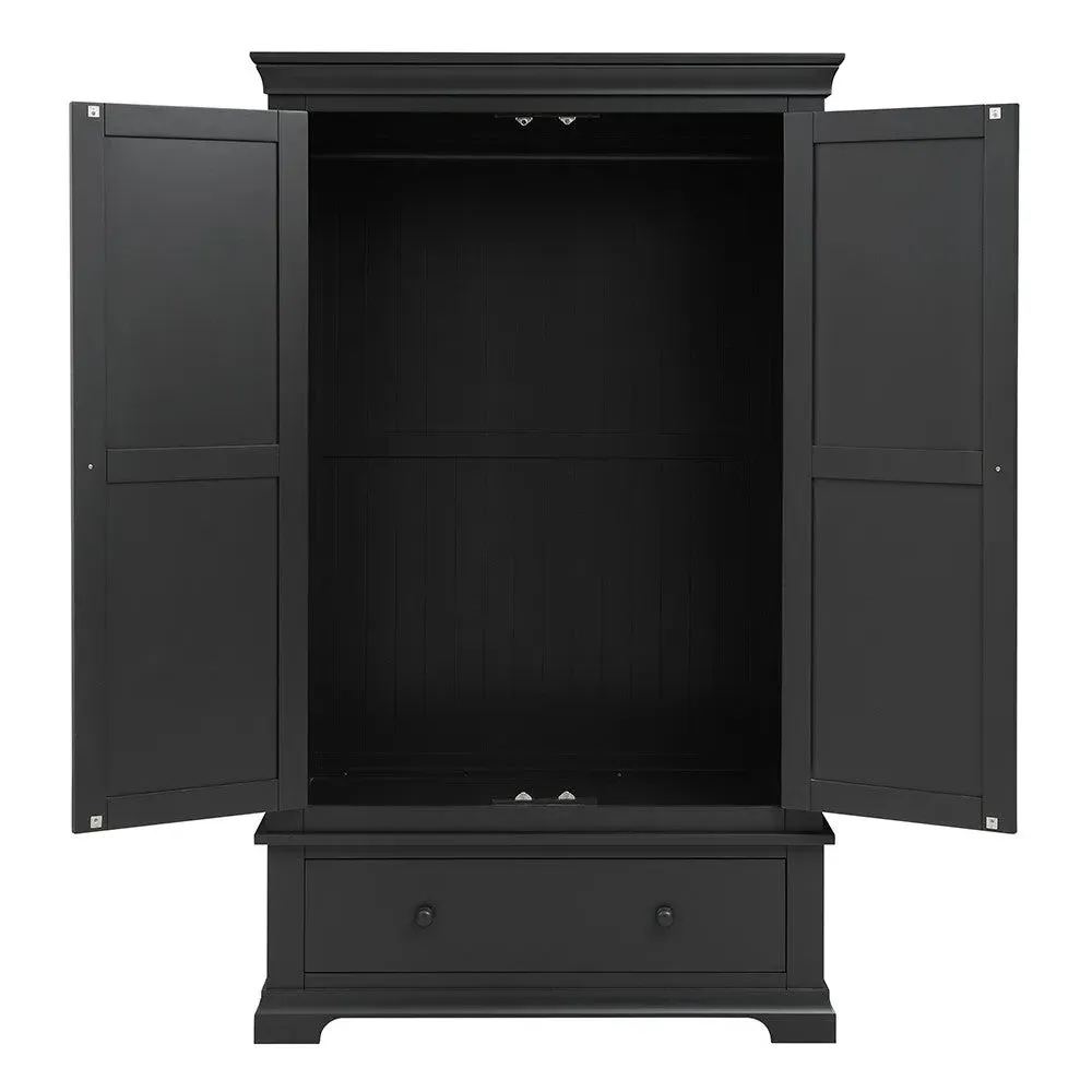 Chantilly Double Wardrobe with Drawer - Dusky Black