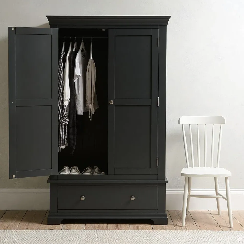 Chantilly Double Wardrobe with Drawer - Dusky Black