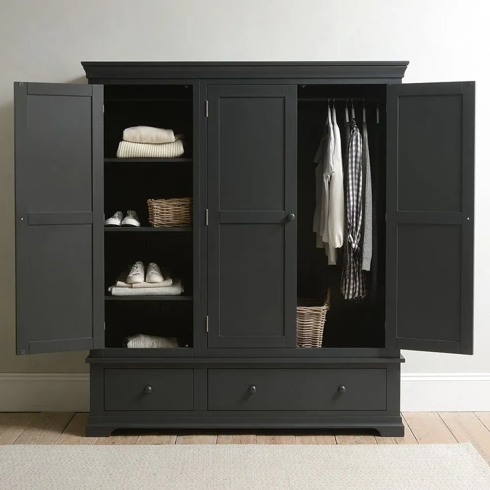 Chantilly Triple Wardrobe with Drawers - Black