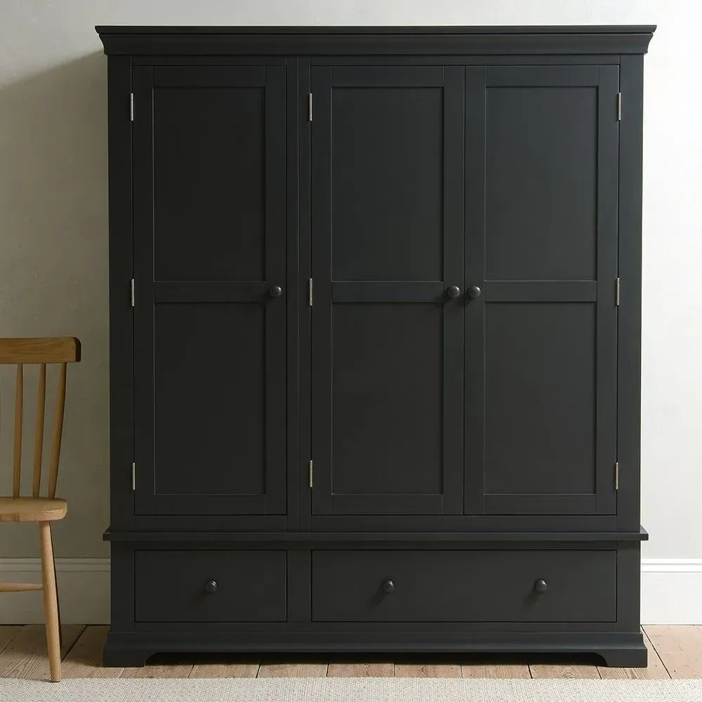 Chantilly Triple Wardrobe with Drawers - Black