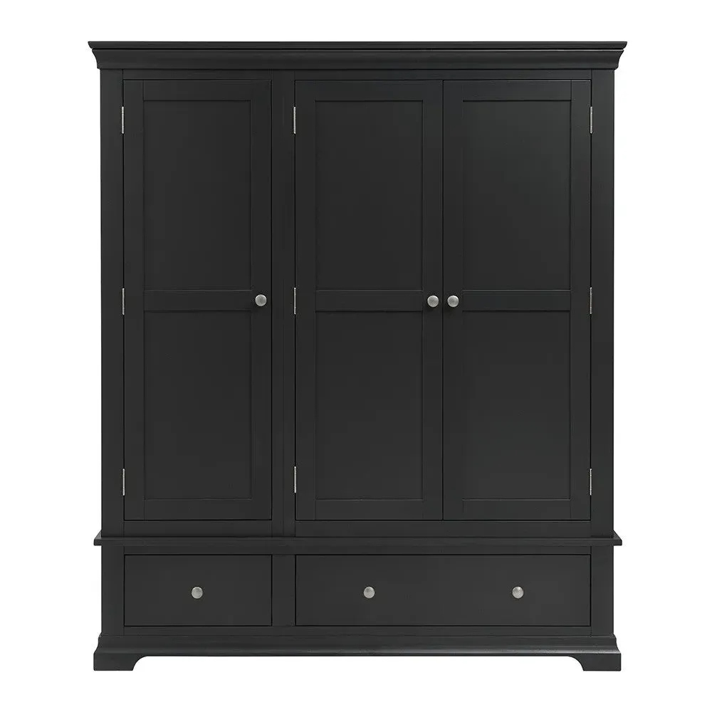 Chantilly Triple Wardrobe with Drawers - Black