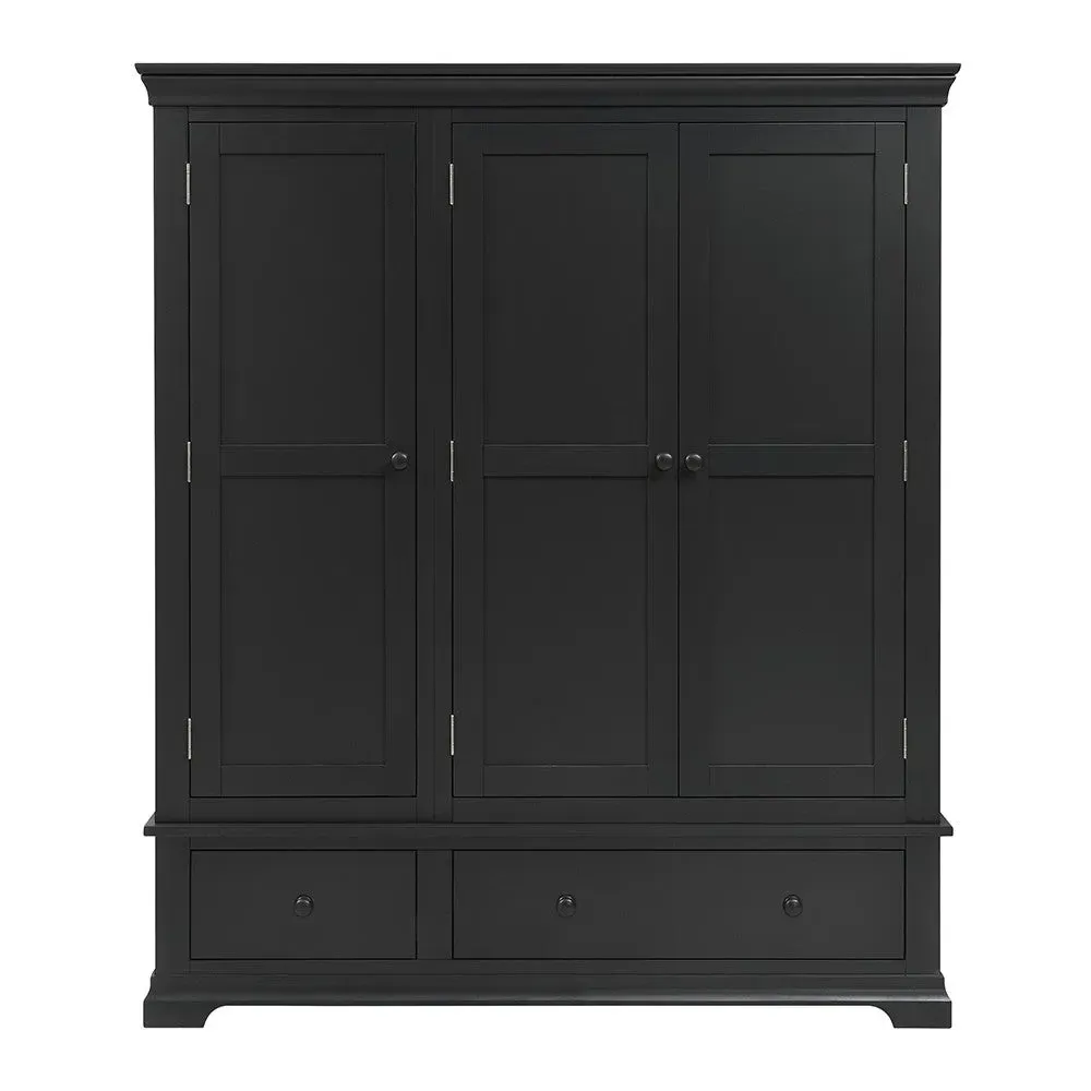 Chantilly Triple Wardrobe with Drawers - Black