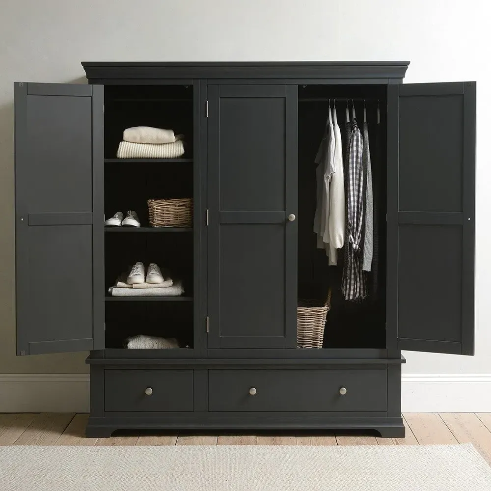 Chantilly Triple Wardrobe with Drawers - Black