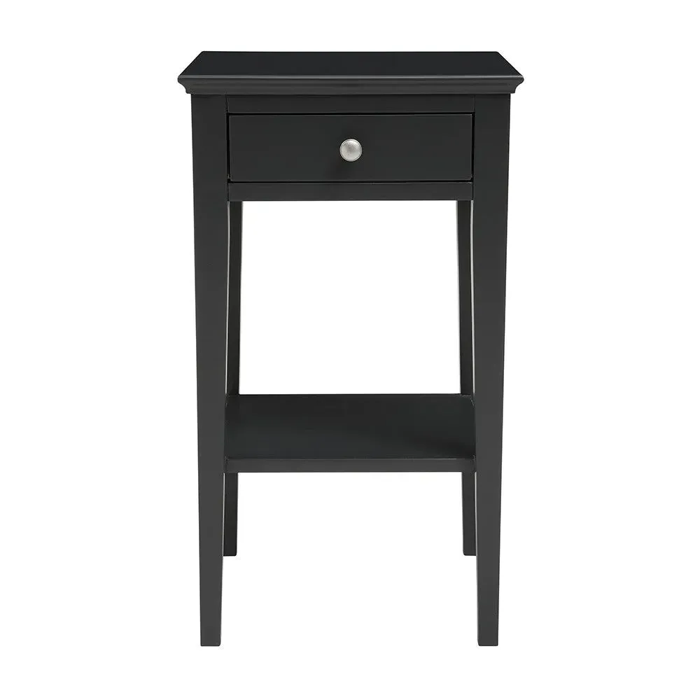 Narrow Bedside Table with Drawer - Black