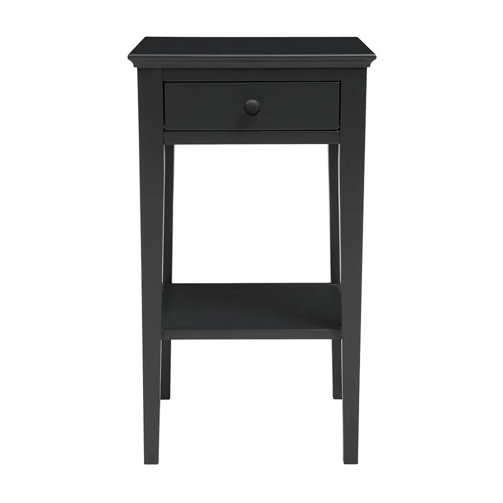 Narrow Bedside Table with Drawer - Black