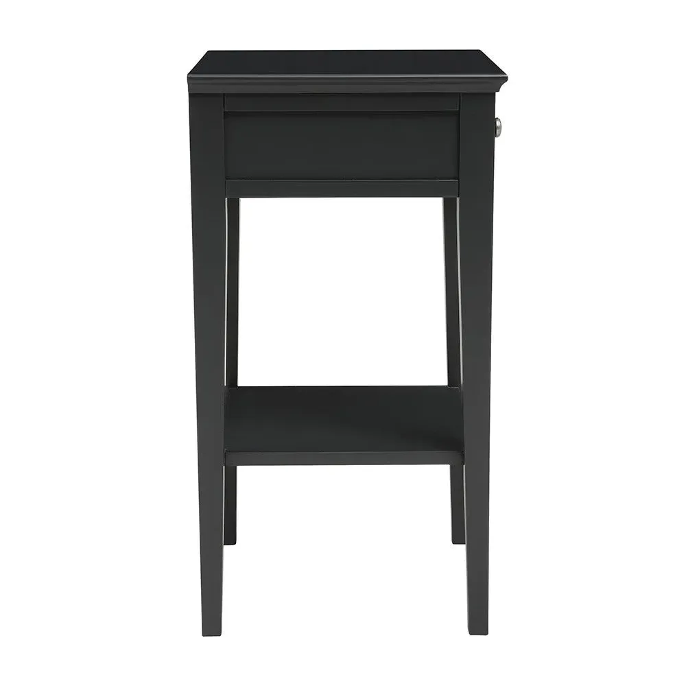 Narrow Bedside Table with Drawer - Black