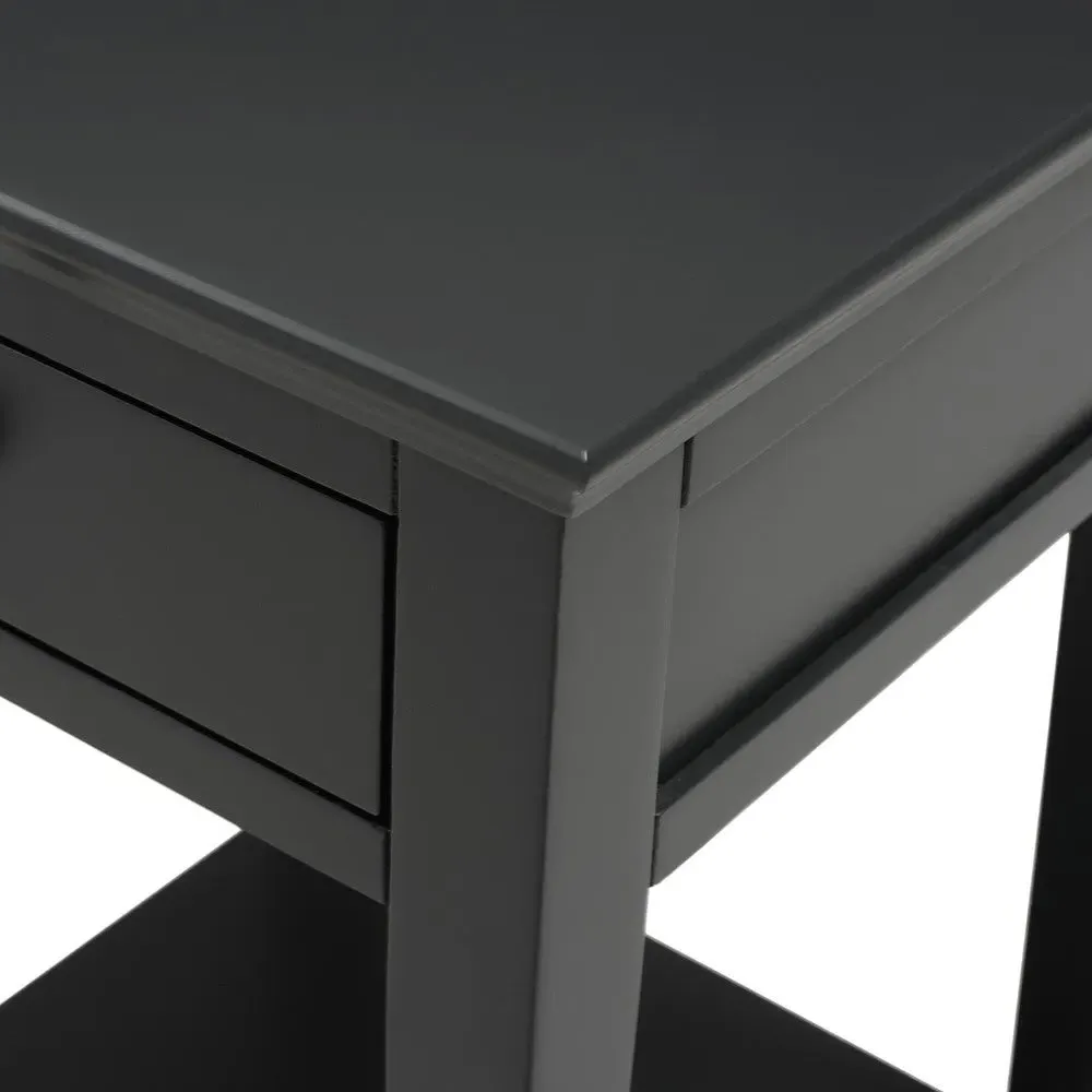 Narrow Bedside Table with Drawer - Black