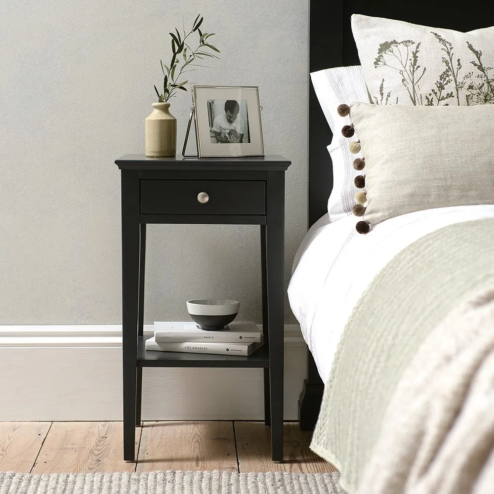 Narrow Bedside Table with Drawer - Black