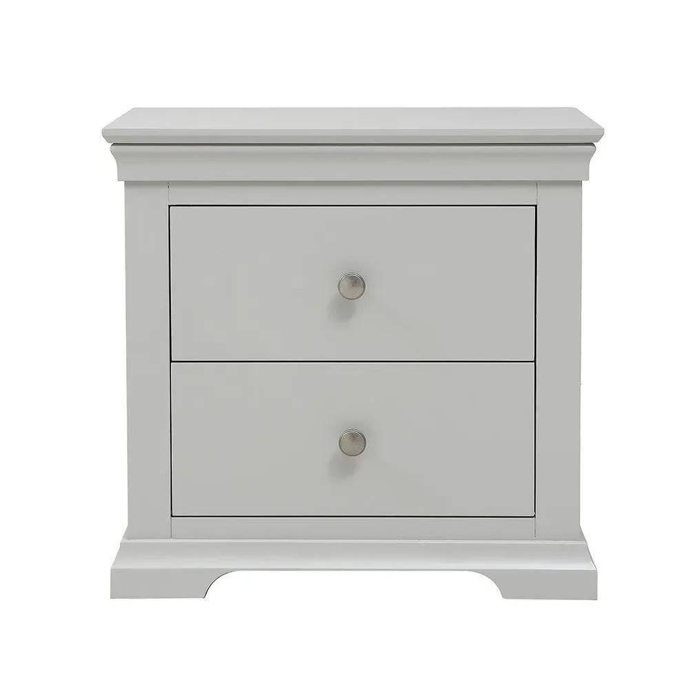 Chantilly Large 2 Drawer Bedside Table - Pebble Grey