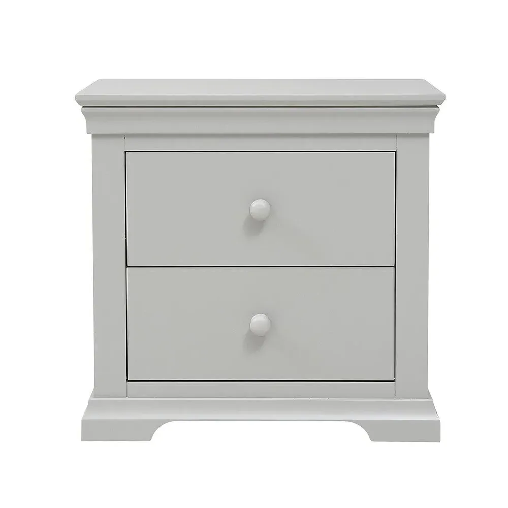 Chantilly Large 2 Drawer Bedside Table - Pebble Grey