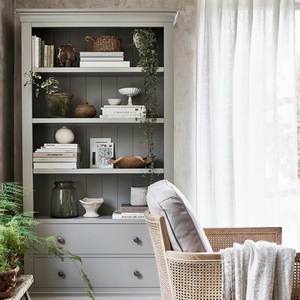 Chantilly Large Bookcase with Drawers - Pebble Grey